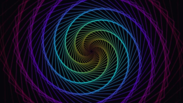 Abstract Rotating Rainbow Spiral Geometric Pattern