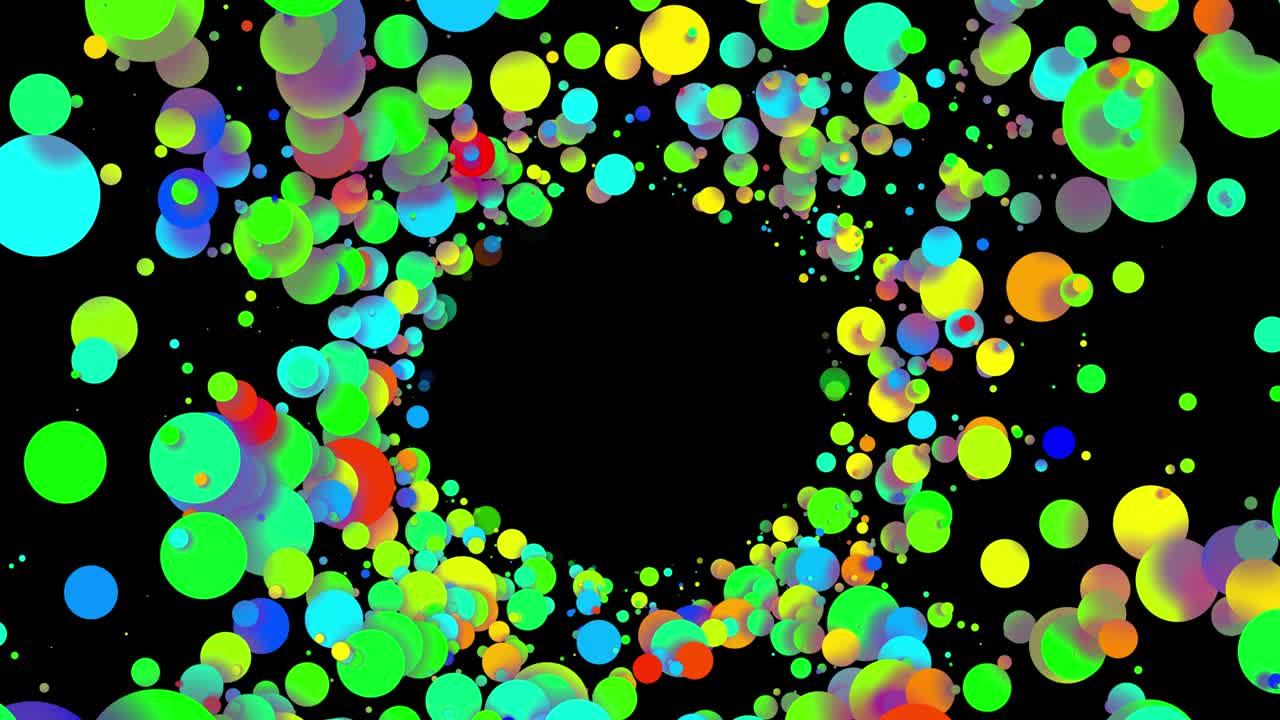 4k bucle fondo abstracto sin costuras con hermosas gotas multicolores en estilo plano 2d se mueven suavemente como burbujas de pintura en líquido. luma mate como canal alfa. estructura circular con espacio de copia