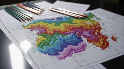 colorful topographic map on study materials