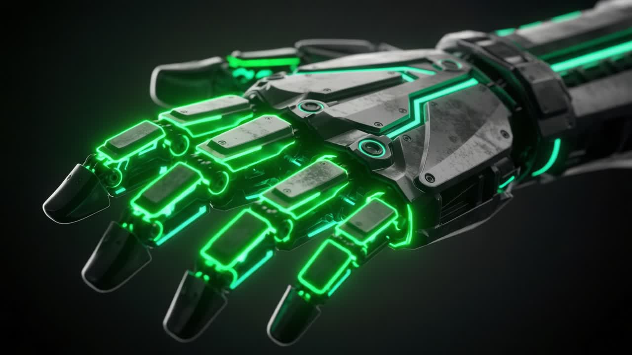 Futuristic Cybernetic Hand Featuring Advanced Robotics and Sleek Neon Elements for Enhanced Interaction and Technology Visualization