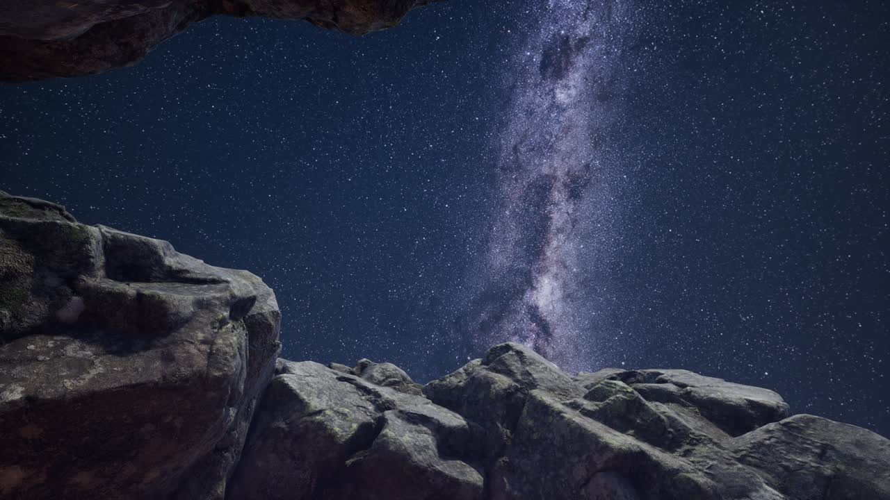 la astrofotografía de hiperlapso de 4k rastrea estrellas sobre las paredes del cañón de piedra arenisca.