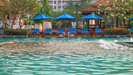 piscina de cama y sombrilla alrededor de la piscina