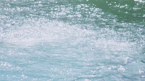 athletic male diver jumping into clear water with sunlight reflecting on surface with large splash in slow motion