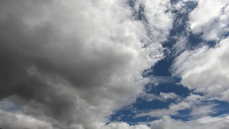 heavy clouds moving fast against blue sky