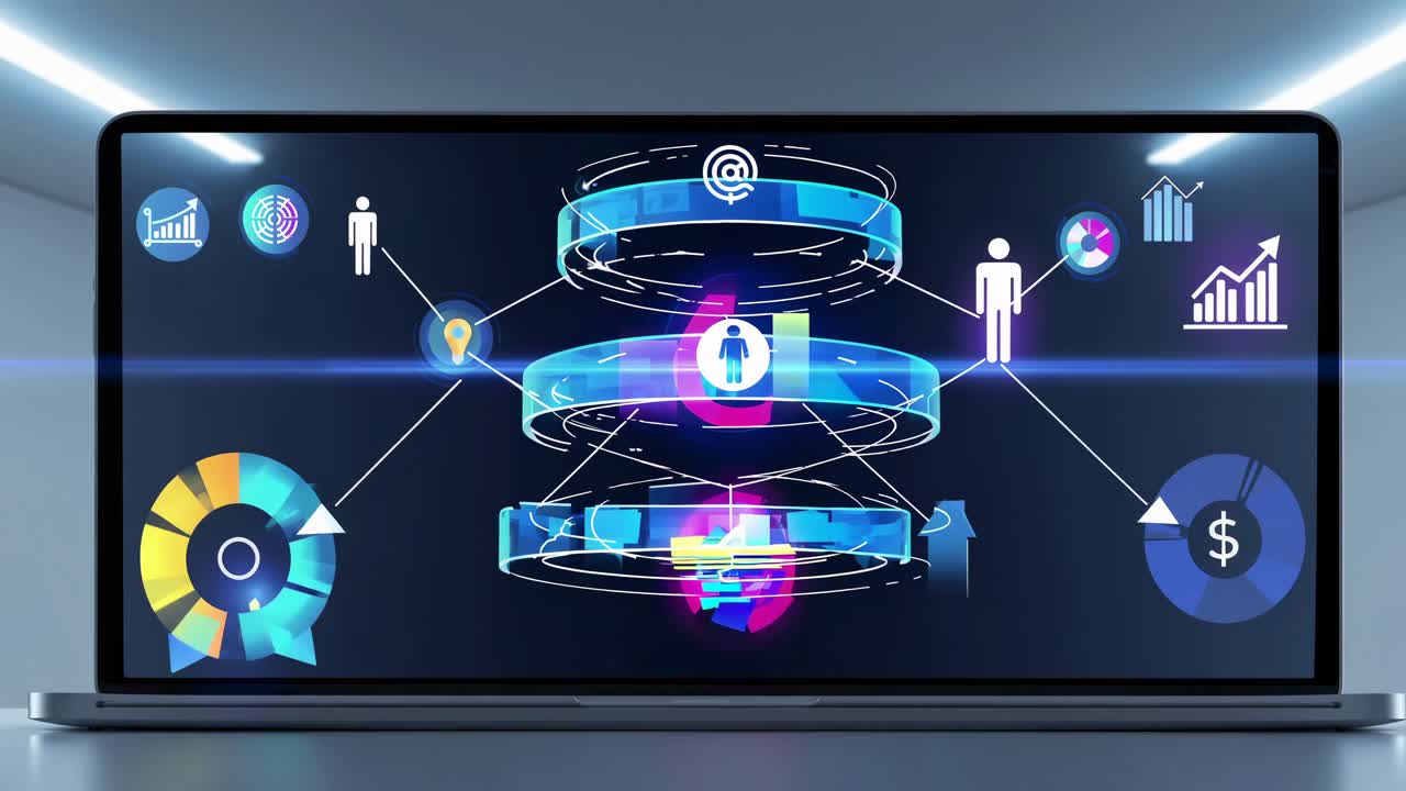 Futuristisk videokoncept med en bærbar computer, der viser digital analyse