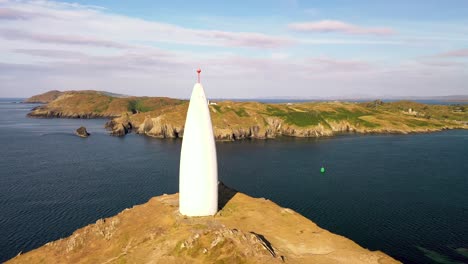 360 degree aerial view around the baltimore beacon in south west cork on a sunny day