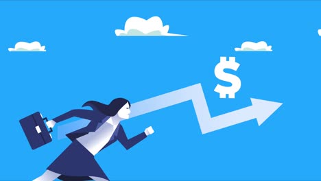 elegant businesswoman worker running with dollar symbol in arrow