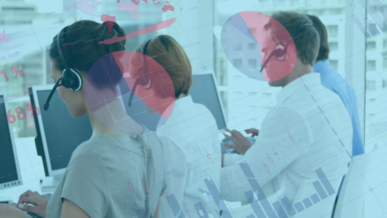 animación de gráficos y estadísticas sobre el grupo de trabajadores del centro de llamadas