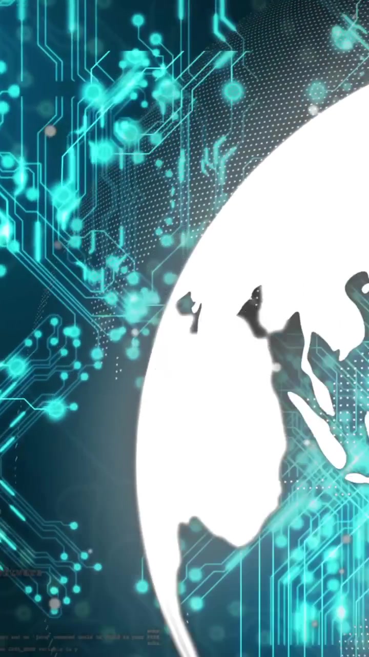 Digital circuit board and globe, global technology network animation