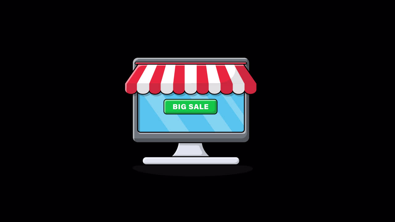 Animated Computer Monitor with Online Store Awning and Big Sale Button