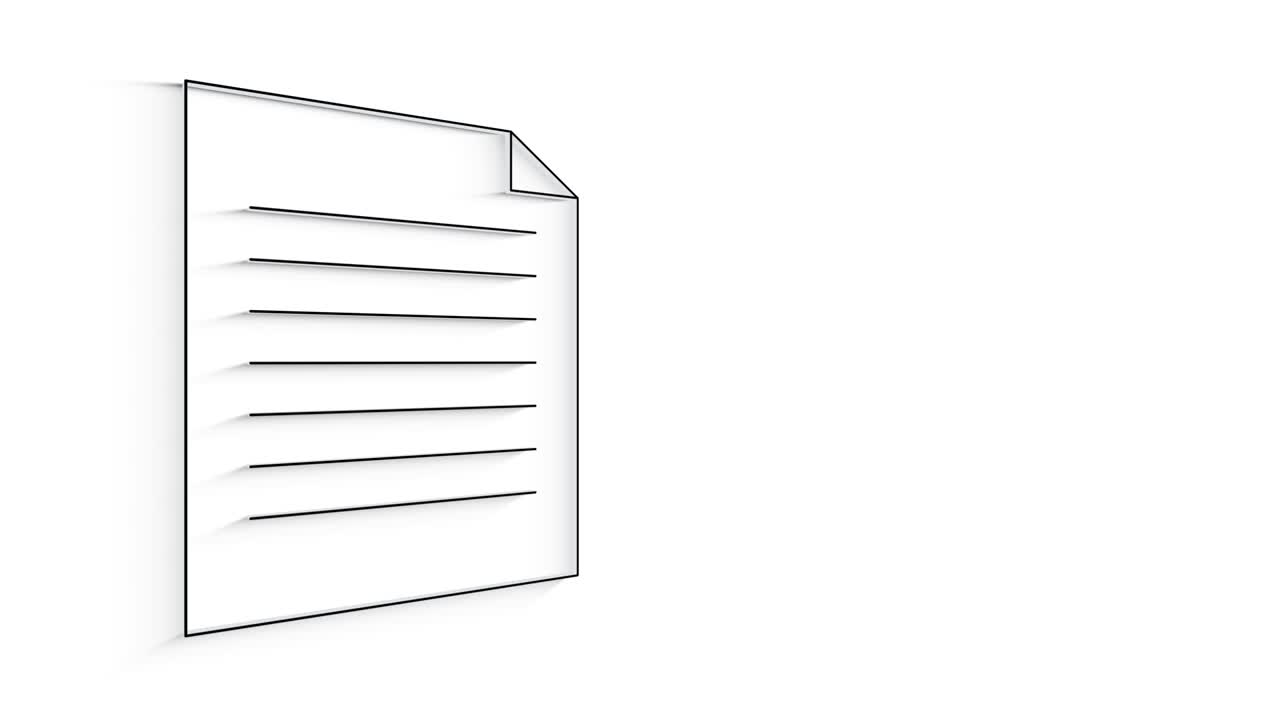 3D Line Icon document Animation on white background.