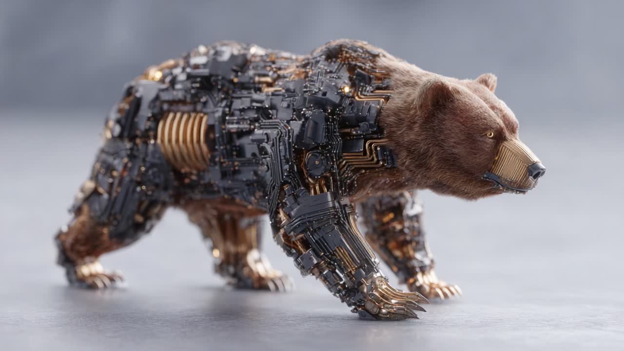 A Futuristic Robotic Bear: Merging Nature and Technology in a Stunning Display of Digital Art and Design