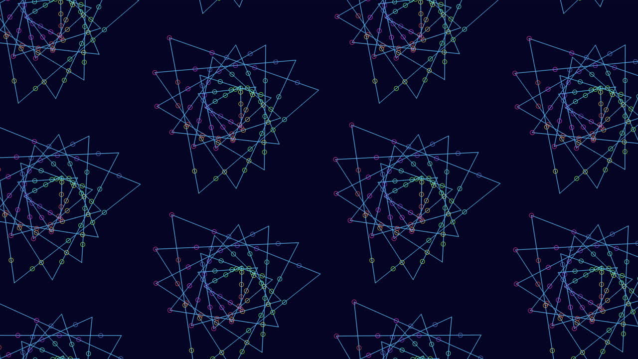 무지개 환상 삼각형 패턴과 네온 반 ⁇ 이는 어두운 공간