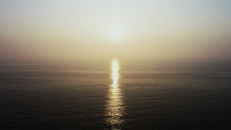 sunset over the sea with a bird flying toward the sun. a tranquil, golden moment capturing nature’s calm and freedom.