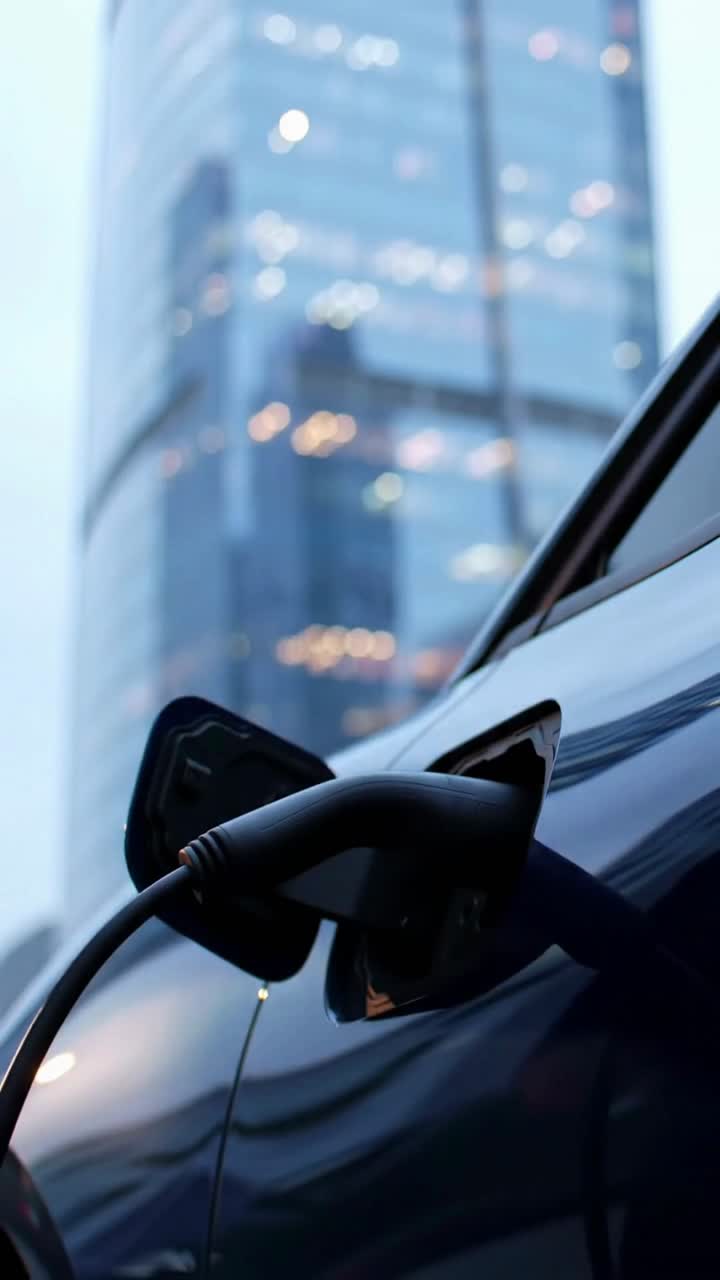 Modern Bir Şehirde Akşam Vaktinde Elektrikli Araba Şarj Etme