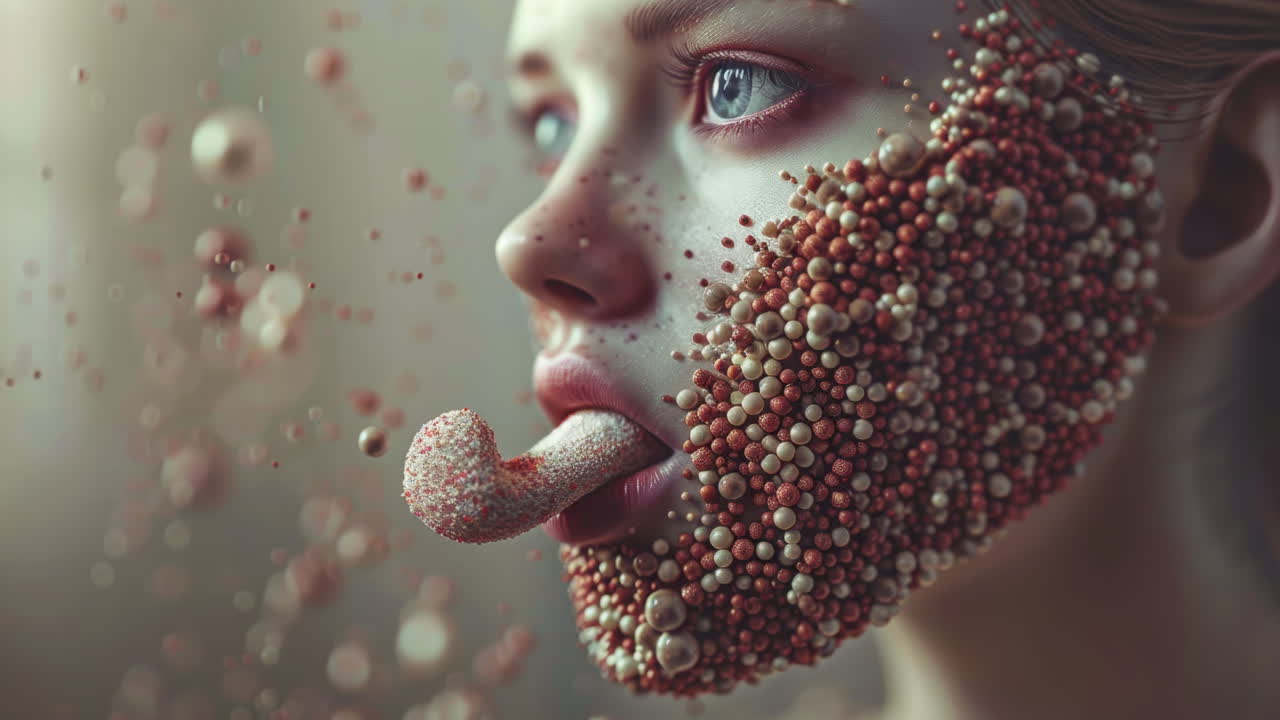 женские лица с конфетами и конфетами в качестве макияжа, сделанного с помощью ai