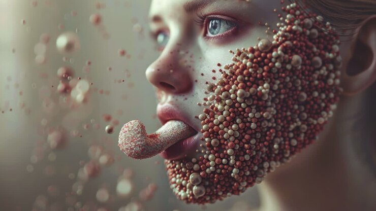 female faces with sweets and candy as makeup made with AI