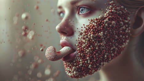 caras femeninas con dulces y caramelos como maquillaje hecho con ai