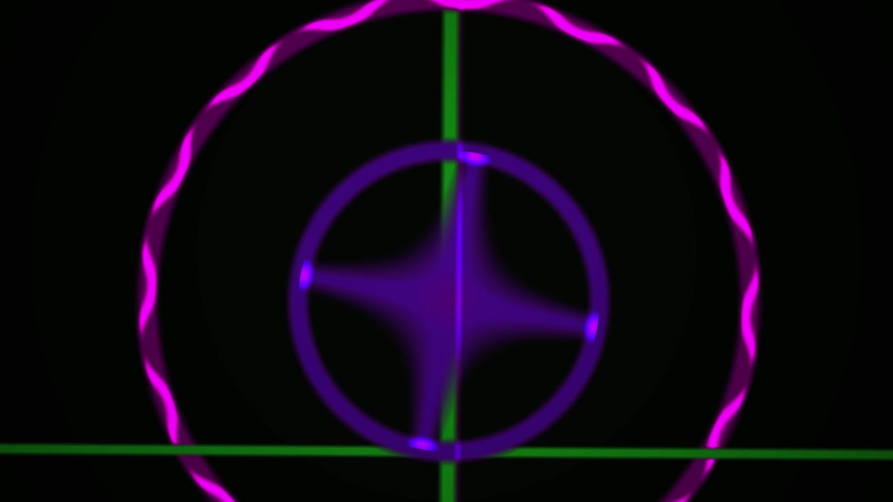 Futuristic Digital Display with Rotating Abstract Shapes and Crosshairs