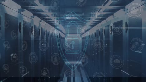 blue digital padlock with icons foreground
