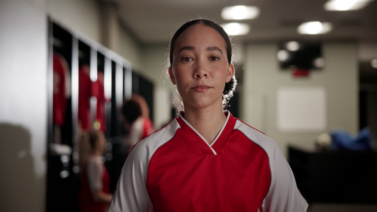 Female soccer player in locker room