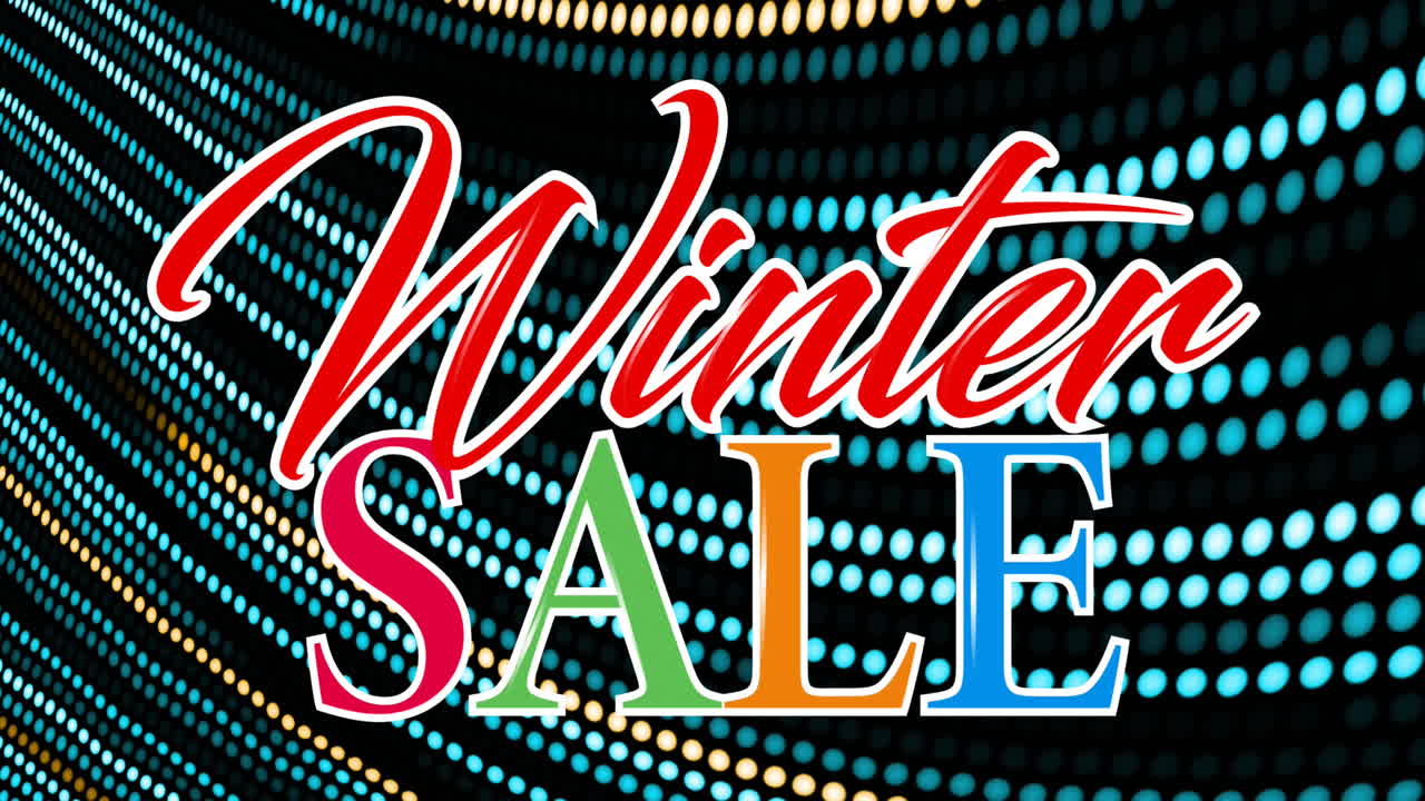 animación del texto de venta de invierno sobre manchas en fondo negro