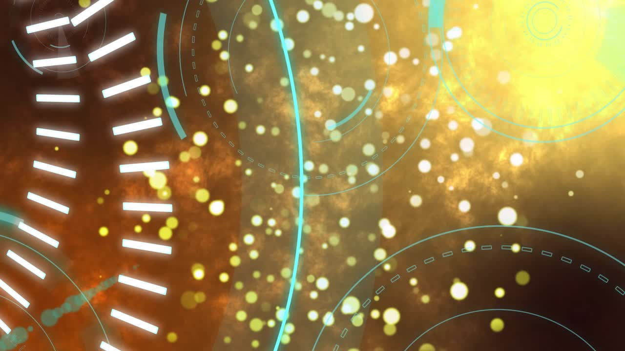 Rising bokeh density initiating reveal, center HUD graphic revealing 5G, emphasizing network motion