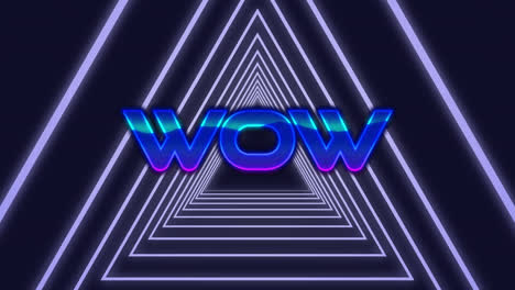 animación de wow texto azul sobre túnel de triángulos brillantes