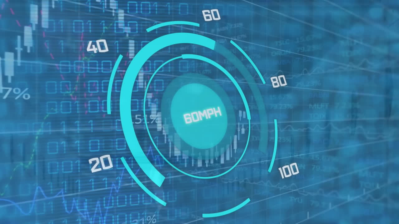 animación del velocímetro del automóvil a través de codificación binaria contra el procesamiento de datos financieros y del mercado de valores
