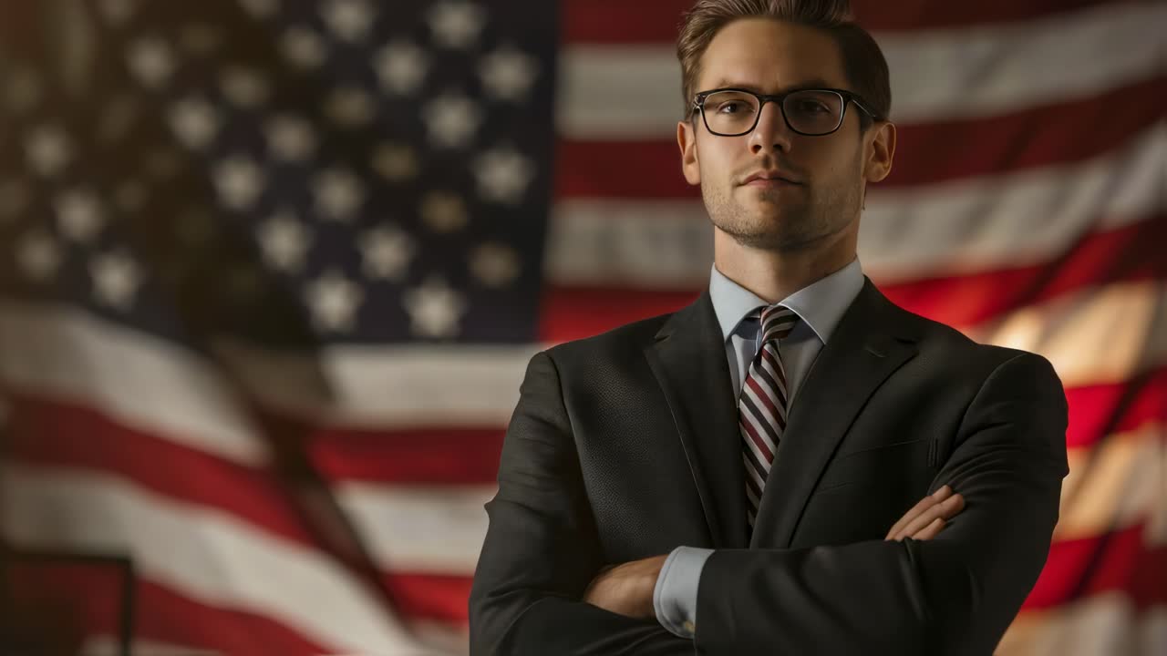 Man in Suit in front of American Flag