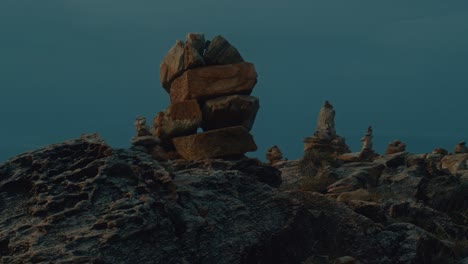rock cairn formations on a rocky landscape