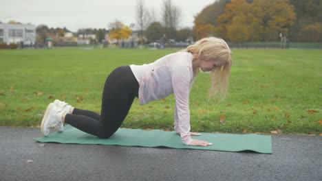 Frau-Dehnt-Den-Unteren-Rücken-Mit-Katzen-Kuh-Yoga-Pose