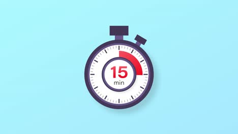 the 15 minutes timer. stopwatch icon in flat style. motion graphics.