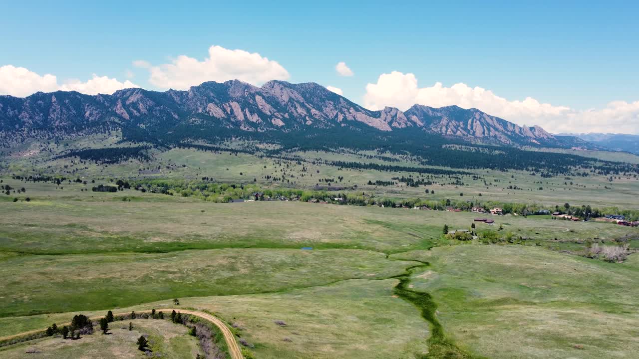 Drone view of Boulder skyline mountains