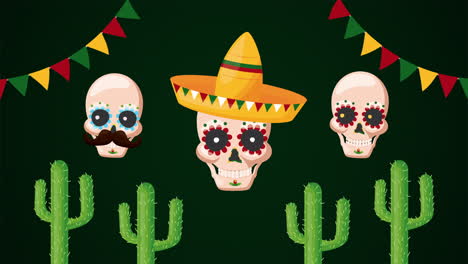 celebration mexican with skulls and cactus