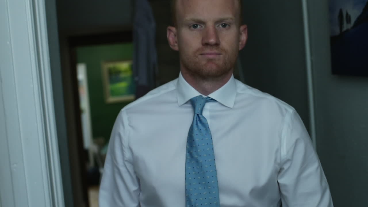 Businessman Walking Out From The House To Travel - medium slowmo shot