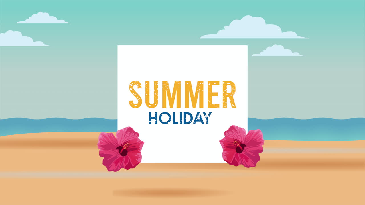 글씨와 열대 꽃이 새겨진 여름 휴가 포스터