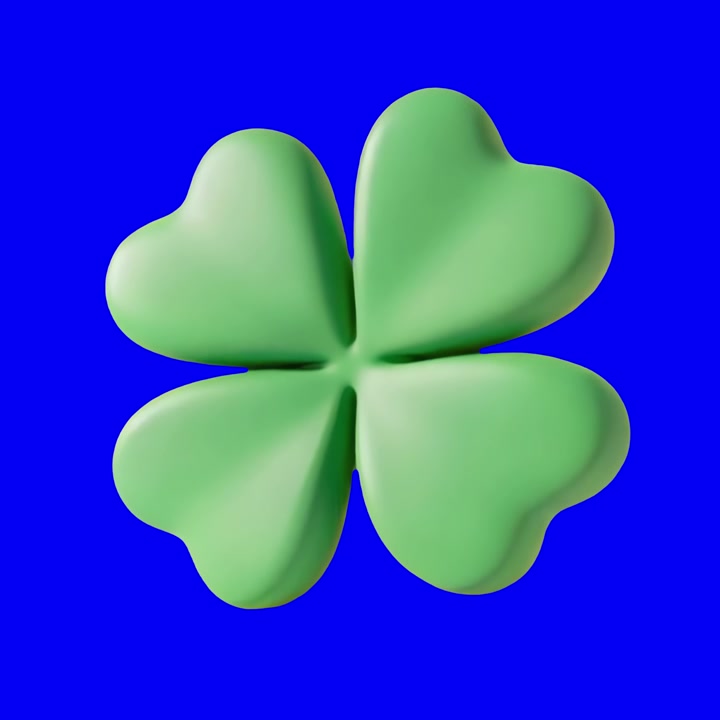 3D Render of a Green Four-Leaf Clover on Blue Background