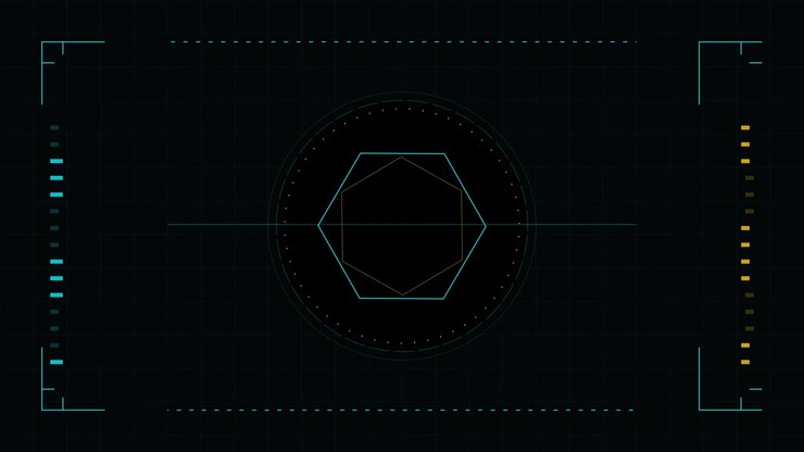 Futuristic Digital HUD Interface with Rotating Hexagonal Data Visualization