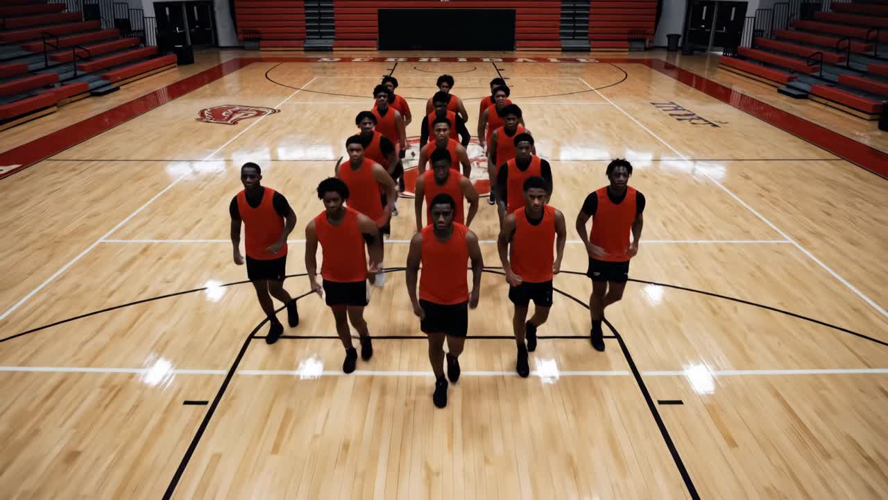 Basketball team training on the court