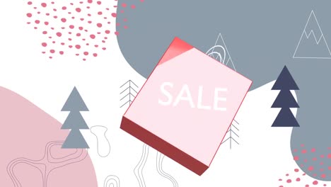 sale text on red shopping bag against christmas tree icons and topography on white background