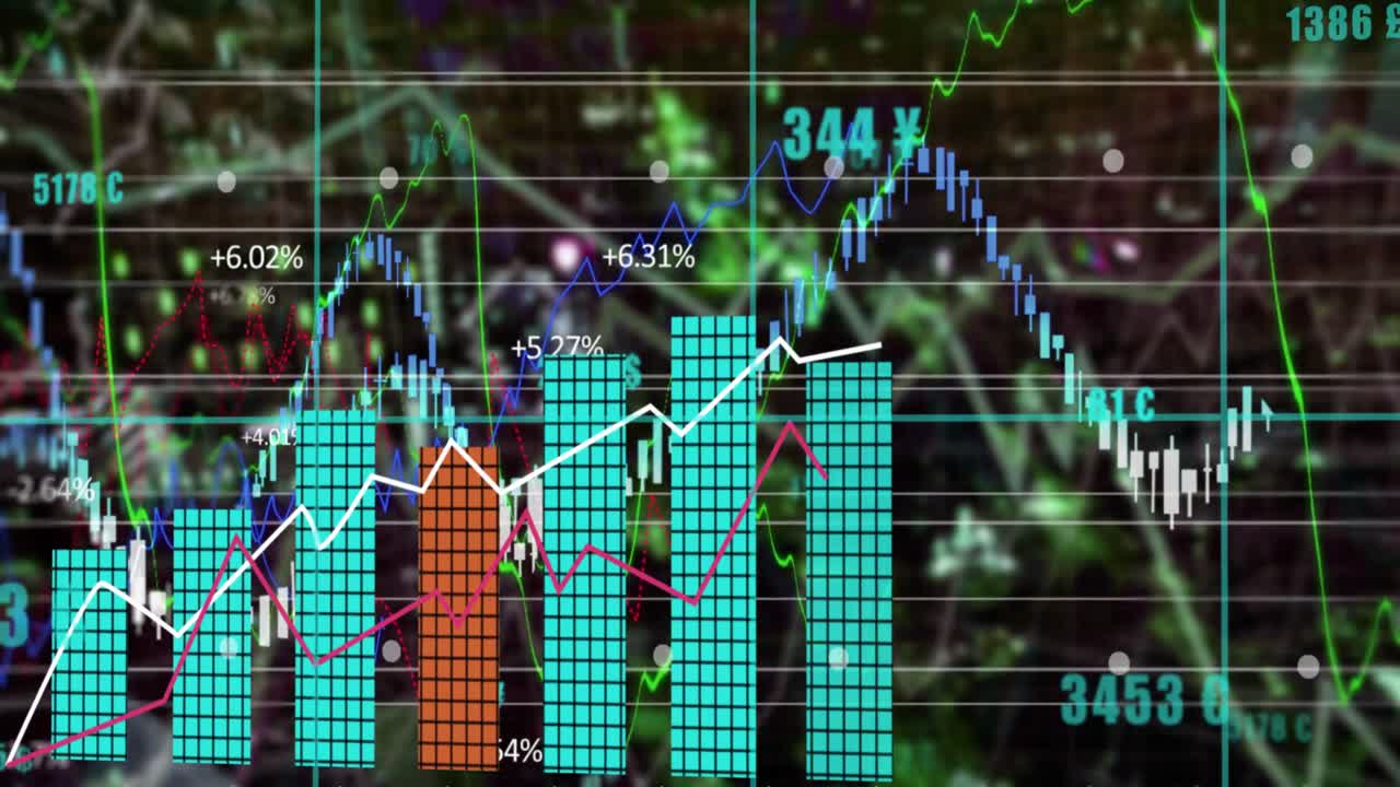 디지털 화면에 있는 그래프와 데이터의 애니메이션