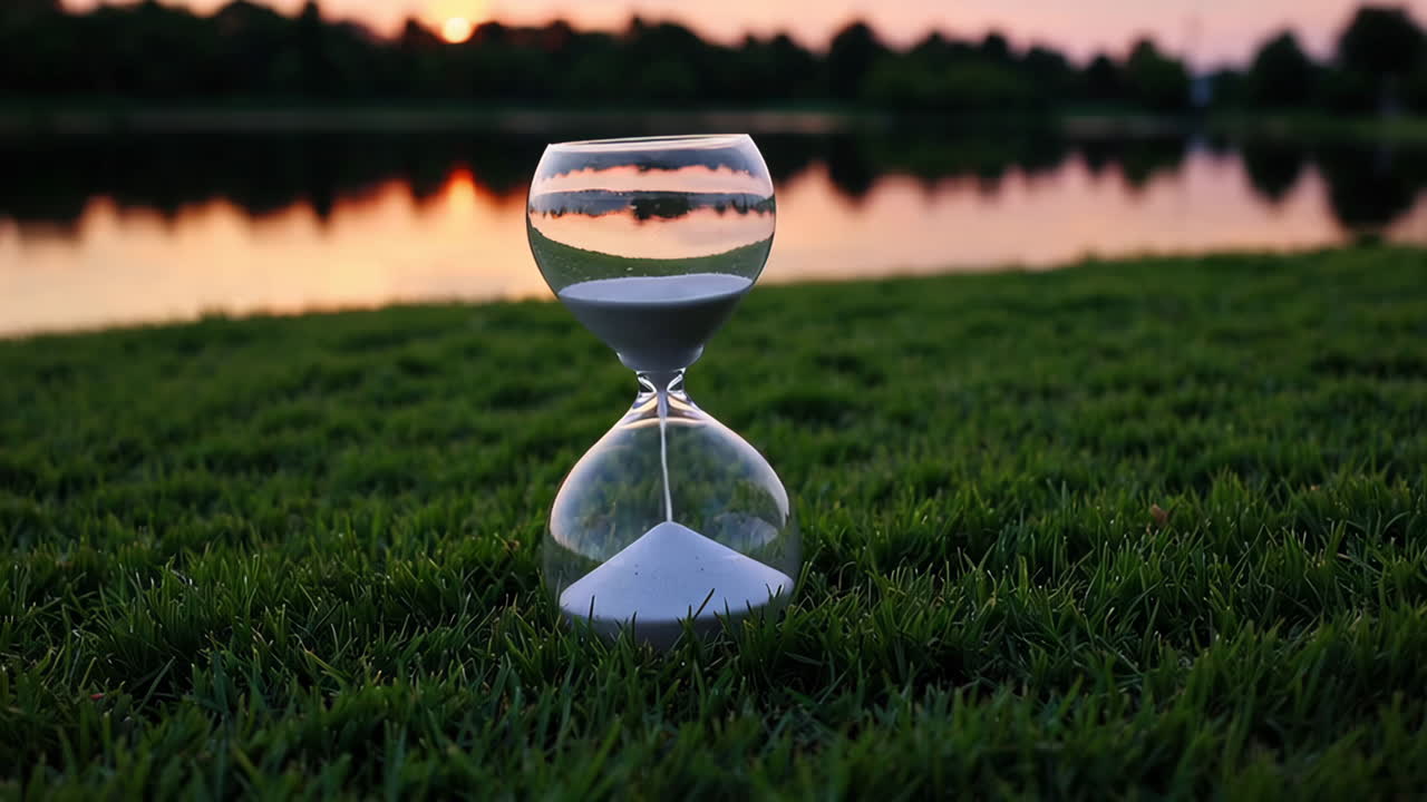 Hourglass at Sunset by the Lake