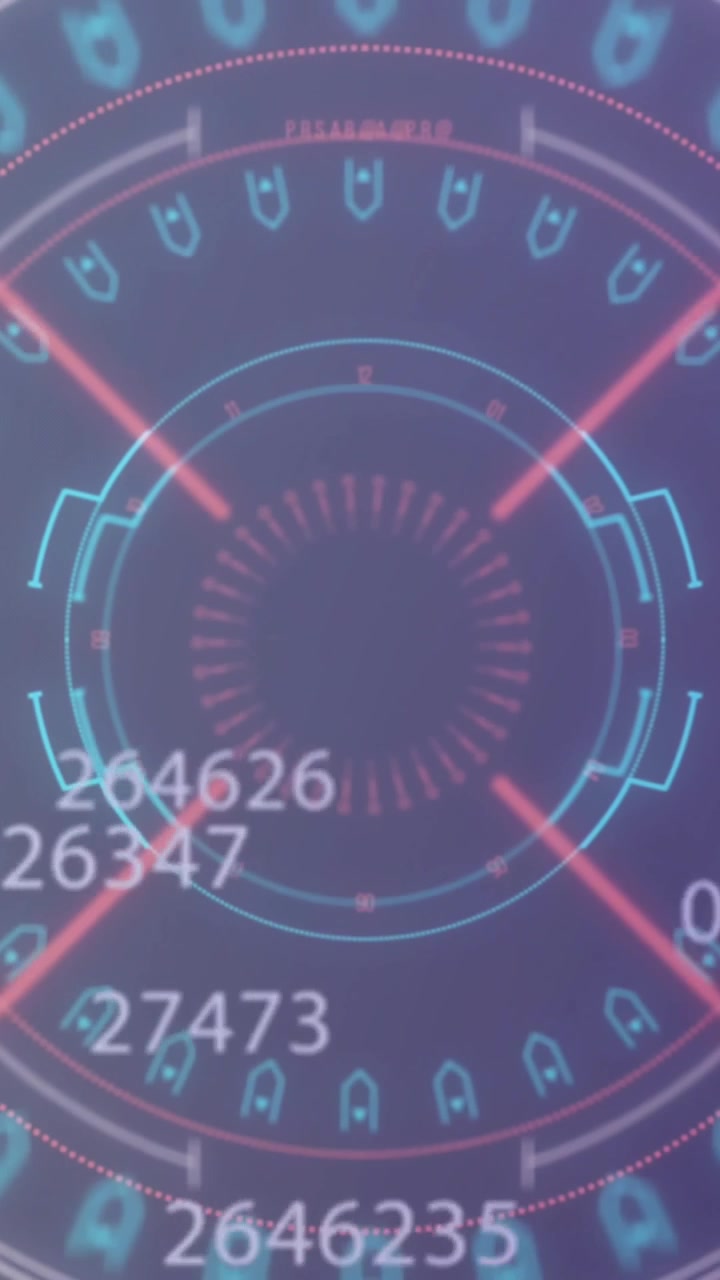 Animation of data processing over scope scanning on blue background