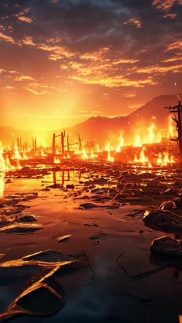 fire engulfs landscape at sunset creating a dramatic spectacle