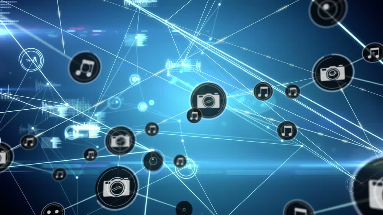 커 ⁇ 터가 움직이고 파란색 디지털 배경에 디지털 데이터