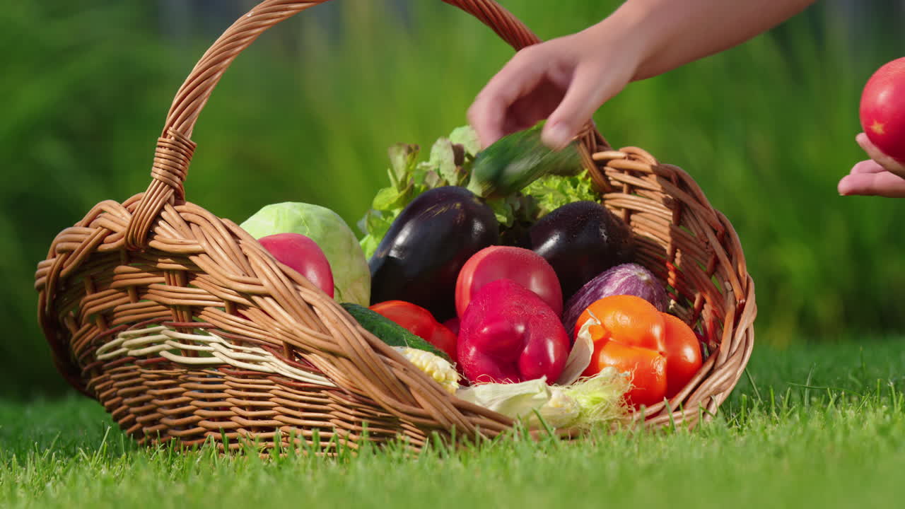 verduras frescas en una canasta de mimbre