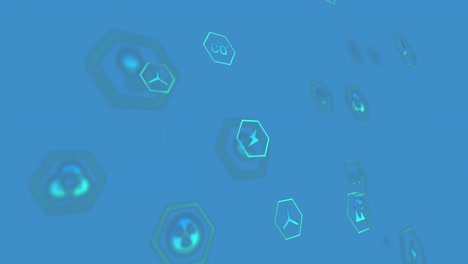 animation of multiple energy concept digital icons floating against blue background