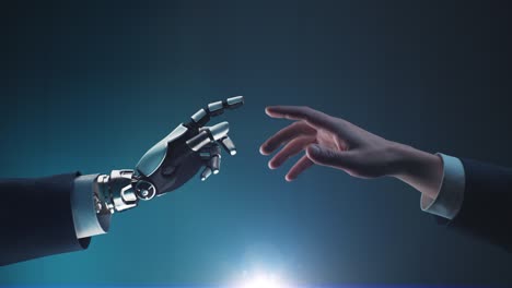 hands of human and robotic businessmen