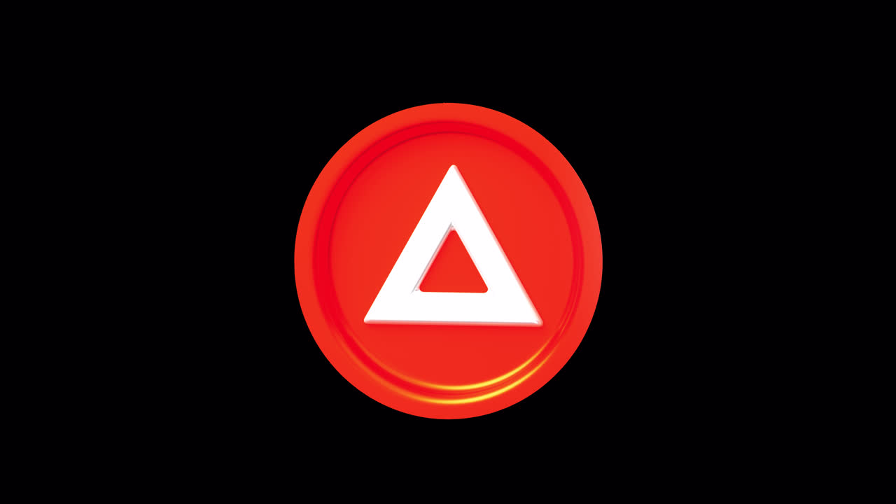 Red Circle with White Triangle Rotating on Black Background